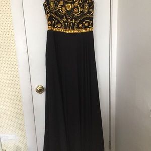 Black and gold prom dress